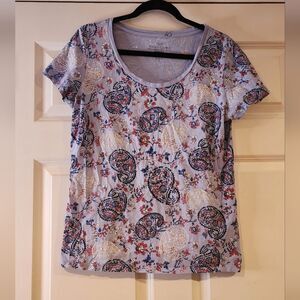 Faded Glory blue paisley print tank shirt L. Has writing on inside as pi…